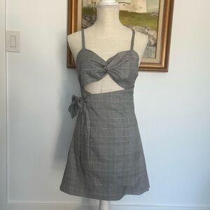 NWT Urban Outfitters Gray Plaid Cutout Wrap Dress